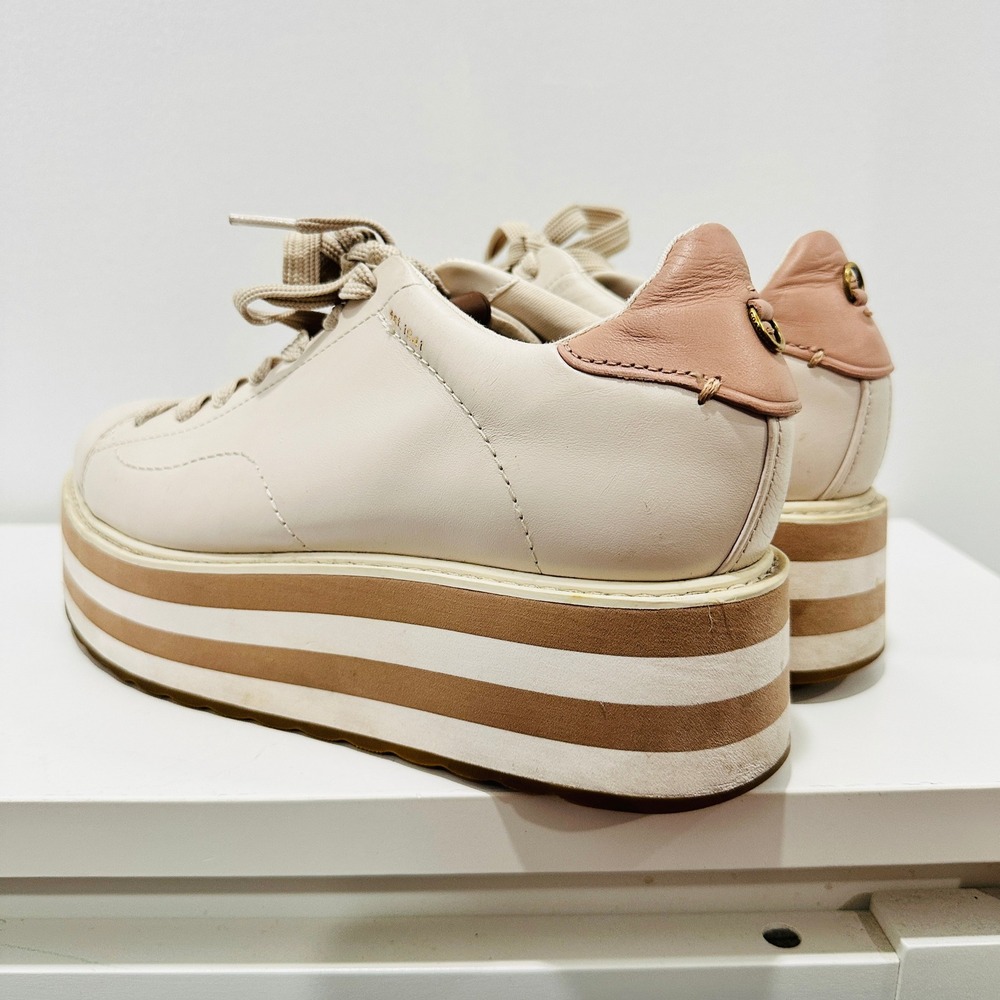 Coach Platform Sneaker Womens 9B G4012 Cream Leather Striped Flatform Shoe - Picture 12 of 16